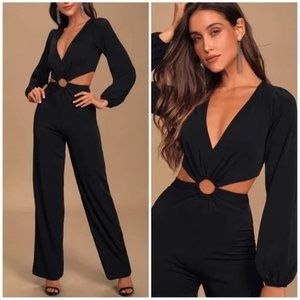 Lulu's Vegas Nights Black Long Sleeve Cutout Jumpsuit
